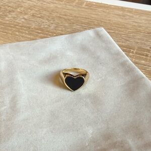 Black Enamel Gold Plated Heart Ring Size 7